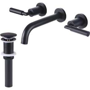 RBROHANT Brushed Gold Wall Mount Faucet Brushed Brass Bathroom Vessel Sink Faucets, 2 Handles, Wall Mounted, Rough-in Valve Included, RB0909