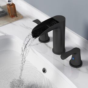 SINGSUO Bathroom Faucets for Sink 3 Hole, 8 Inch Waterfall Bathroom Faucet with 360 Degree Swivel Spout, 2 Handle Widespread Bathroom Faucet with Pop Up Drain, 3 Piece Matte Black Bathroom Faucet