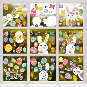 Easter Decorations Window Clings Stickers 120 PCS 9 Sheets, Bunny Chick Eggs Stickers for School Home Office Party Accessory Easter Home Party Ornament Holiday Supplies