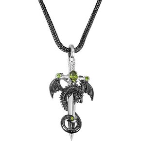 Dragon Sword Necklace Cool Dragon Pendant for Men Copper Punk Dragon Wing Necklace Silver Sword and Black Dragon Cross Pendant Birthstone Necklace for Boys