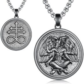 Baphomet Necklace Sterling Silver Satanic Necklace Satanic Jewelry for Men Women 22"+2" Chain
