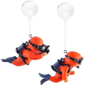 Voyyphixa 2 Pack Fish Tank Decorations, Aquarium Ornaments Diver with Floating Device Aquarium Accessories Fishes Pet Toys for Freshwater Saltwater Aquarium (2Pcs Orange)