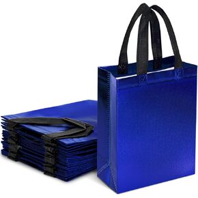 LovesTown 16PCS Blue Shiny Gift Bags, Goodie Bags Party Favor Bags Glossy Tote Bags Medium Size for Wedding Birthday Graduation (8"x 4"x 10")