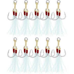 PATIKIL Fishing Assist Hooks Kit, Double Assist Jigging Hook with Glow Tassel for Slow Pitch Jigs Vertical Jigging Lure