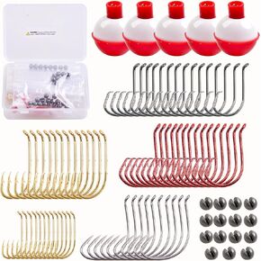 Fishing Tackle Kit,90PCS/166PCS Beginner Equipment Fishing Float Bobbers,Circle Hooks,Sinker Weights Bass Fish Hook,Octopus Baitholder Hooks Starter Kit for Artificial Live Bait