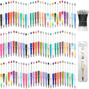 450 Pieces Beadable Pens - 150 Plastic Beadable Pens Bulk, Refills & Pen Bags Included - Beaded Pens Kit Cute Ballpoint Pens Black Ink - DIY Pens for Students & Teachers (Multicolor)