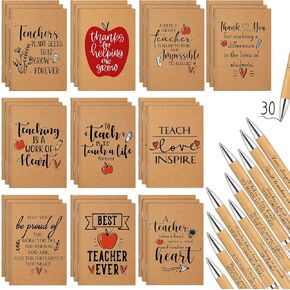 Kosiz 60 Pcs Teacher Appreciation Gift Bulk Thank You Kraft Notebooks Set Motivational Mini Journal Notebook Inspirational Bamboo Ballpoint Pen Back to School Gift for Teacher Nures Women