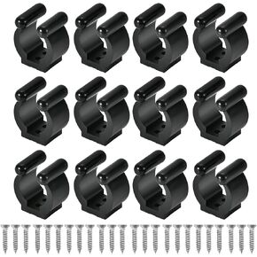 12 PCS Pool Cue Holder Clamps(Include Screws), Billiards Snooker Cue Locating Clip Holder Regular Fishing Rod Storage Clips Black for Pool Cue Racks Include Screws (Medium)