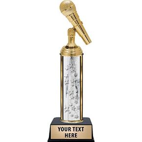 Crown Awards 10.5" Microphone Trophies, Personalized Silver Microphone Trophy with Custom Engraving Prime