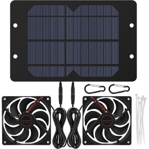 EEEKit Solar Panel Fans Kit, 10W DC 12V Solar Panel Powered Dual Fan with 2m Cable, Waterproof Outdoor Solar Exhaust Ventilation Fan for Greenhouse, Chicken Coops, Shed, Dog House, Window Exhaust, RV