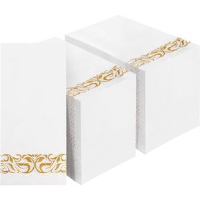 100 Pack Disposable Paper Napkins, 3-Ply Dinner Napkins with Gold Trim, Soft Bathroom Napkins for Guests, Absorbent Party Napkins Wedding Napkins for Dinners, Kitchen or Events