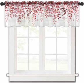 Sheer Valances Curtains for Kitchen Windows, Spring Floral Purple Window Valances, Elegant Watercolor Flower Sheer Window Treatment Rod Pocket Valances for Kitchen/Bedroom/Bathroom (42x12 inch)