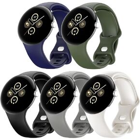 5 Pack Watch Bands Compatible with Google Pixel 2/Google Pixel for Women Men,Soft Silicone Durable Sport Replacement Strap for Pixel Watch 2/Pixel Smartwatch Accessories