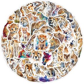 50 Pcs Cheetah Stickers Pack for Kids Teens Adults, African Leopard Vinyl Waterproof Stickers and Decals, Jungle Cheetah Stickers for Water Bottles Skateboard Car Bike Phone Case Laptop