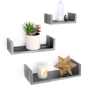 Floating Shelves U Shaped, Rustic MDF with PVC Wall Mounted Display Rack, Multi-Purpose Hanging Shelves Set of 3 (Rustic Grey)