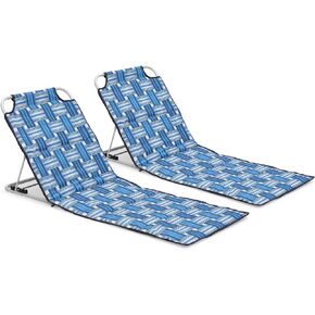 MoNiBloom Folding Beach Chair Chaise Lounge Mat for Adults Portable Foldable Lightweight Waterproof Sun Lounger with Carry Bag Adjustable Backrest for Outdoor Sunbathing Tanning (2-Pack, Blue Stripes)