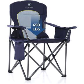 GREEN PARTY Oversized Folding Camping Chairs High Back Heavy Duty Padded Lawn Chair for Adults Support up to 450lbs with Cup Holder, Side Pocket Cooler Bag, Blue