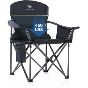 GREEN PARTY Oversized Folding Camping Chairs High Back Heavy Duty Padded Lawn Chair for Adults Support up to 450lbs with Cup Holder, Side Pocket Cooler Bag, Blue