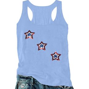VILOVE 4th of July Tank Tops Women USA Star Sequin Tank American Flag Tee Patriotic Shirt Stars Striped Sleeveless Tops