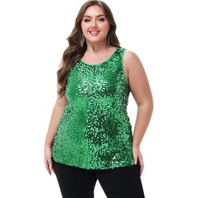 Anna-Kaci Womens Plus Size Sleeveless Sequin Tops Sparkle Shine Tank Top