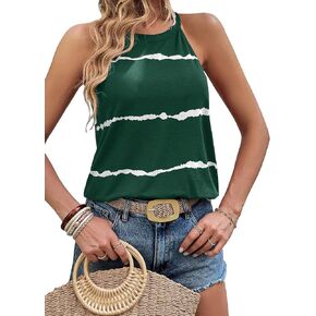Women's Color Block Halter Top Summer Sleeveless Tank Tops Vacation T Shirts in Kuwait