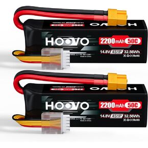 HOOVO 4S 14.8V 2200mAh 50C Lipo Battery Hard Case Pack with XT60 Connector for Popular RC Car RC Helicopter Airplane Quadcopter UAV Drone FPV (2 Packs)