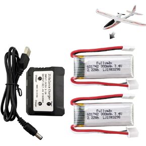 2PCS 7.4V 300mAh Lithium Battery with 2 in 1 Charger for WLTOYS F959 XK DHC-2 A600 A700 A800 A430 RC Drone Alternate Parts F959 Glider Lithium Battery
