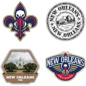 New Orleans City Pelican Basketball USA Sport Team Logo Die-Cut Sticker Emblem Decal Label - Set of 4 Vinyl Pieces in 5'' Longer Side