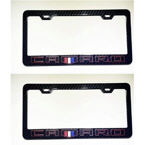 2PCS Carbon Fiber Camaro Flag License Plate Tag Frame Cover Holder Racing Sport for Chevy Camaro