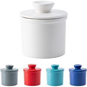 Butter Crock with Water Line for Countertop, French Butter Dish with Lid, Ceramic Butter Keeper for Fresh Spreadable Butter, Butter Container Holder for Kitchen and Home Decor, Dark Blue