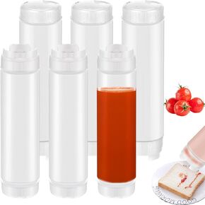 6 Pcs Inverted Plastic Squeeze Bottle 16 oz Condiment Squeeze Bottle for Sauces Refillable Large Valve Squeeze Bottle Dispenser for Ketchup Cream Self Sealing Syrup Condiment Dispenser