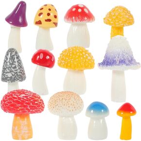 Abaodam 12pcs Micro Landscape Mushroom Fairy Garden Mushrooms Miniature Mushroom Figurines Miniature Mushroom Ornament Tiny Mushrooms Crafts Micro Landscape Decoration Bonsai Shelf Resin