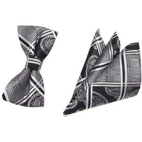 Secdtie Men Big Boys Polka Dot Bow Ties Stripe Check Pre-Tied Bowties Pocket Square Set