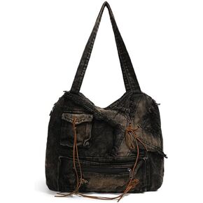 Vintage Women Shoulder Bag Large Female Crossbody Bags Distressed Denim Tote Handbag