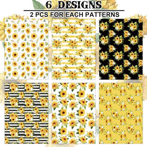 Whaline 12 Sheet Sunflower Theme Wrapping Paper 6 Style Watercolor Sunflower Pattern Wrapping Paper Sun Flowers Art Paper Folded Flat for Spring Summer Birthday Gift Wrap DIY Craft, 19.7 x 27.6" in Saudi Arabia