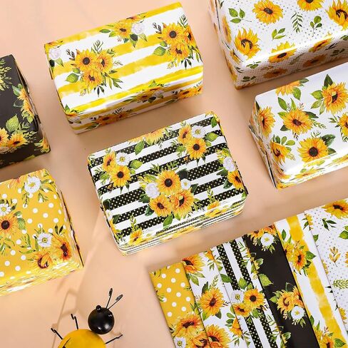 Whaline 12 Sheet Sunflower Theme Wrapping Paper 6 Style Watercolor Sunflower Pattern Wrapping Paper Sun Flowers Art Paper Folded Flat for Spring Summer Birthday Gift Wrap DIY Craft, 19.7 x 27.6" in Saudi Arabia