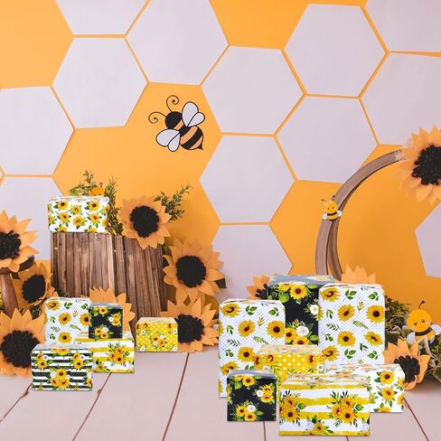 Whaline 12 Sheet Sunflower Theme Wrapping Paper 6 Style Watercolor Sunflower Pattern Wrapping Paper Sun Flowers Art Paper Folded Flat for Spring Summer Birthday Gift Wrap DIY Craft, 19.7 x 27.6" in Saudi Arabia