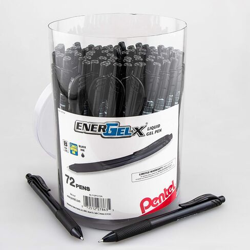 Pentel EnerGel-X Retractable Gel Pen, (0.7mm) Med. Line, Black Ink, 72-PK Canister (BL107PC72A) in Saudi Arabia