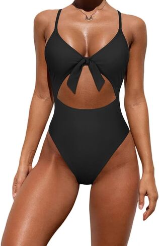 Hilor Women's Cutout One Piece Swimsuits Sexy Front Tie Knot Bathing Suits High Cut Monokini Swimwear in Saudi Arabia