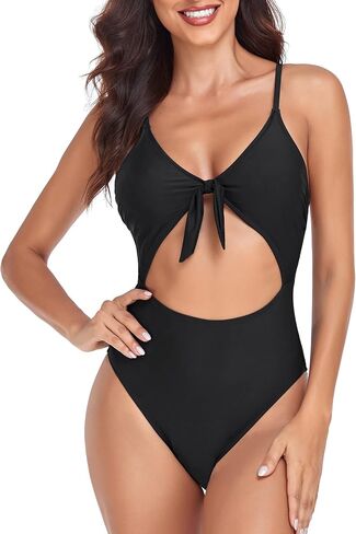 Hilor Women's Cutout One Piece Swimsuits Sexy Front Tie Knot Bathing Suits High Cut Monokini Swimwear in Saudi Arabia