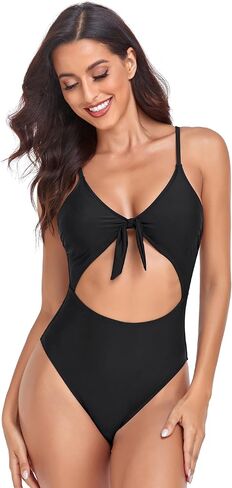 Hilor Women's Cutout One Piece Swimsuits Sexy Front Tie Knot Bathing Suits High Cut Monokini Swimwear in Saudi Arabia