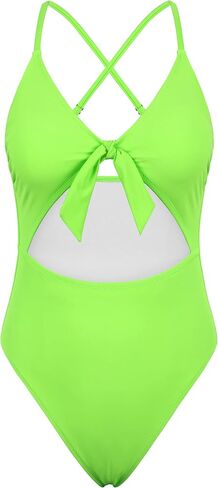 Hilor Women's Cutout One Piece Swimsuits Sexy Front Tie Knot Bathing Suits High Cut Monokini Swimwear in Saudi Arabia