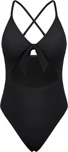 Hilor Women's Cutout One Piece Swimsuits Sexy Front Tie Knot Bathing Suits High Cut Monokini Swimwear in Saudi Arabia