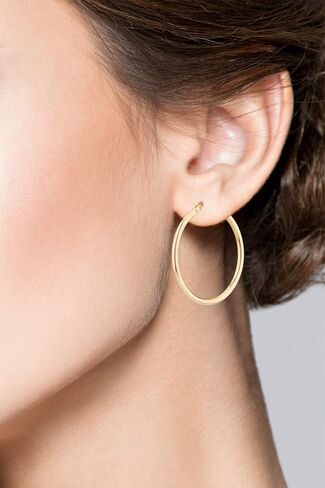 Miabella 18K Gold Over Sterling Silver 2mm High Polished Round Tube Hoop Lightweight Earrings for Women Made in Italy in Saudi Arabia