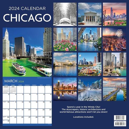 TF PUBLISHING 2024 Chicago Wall Calendar | Large Grids for Appointments and Scheduling | Vertical Monthly Wall Calendar 2024 | Home and Office Organization | Premium Gloss Paper | 12"x12" in Saudi Arabia