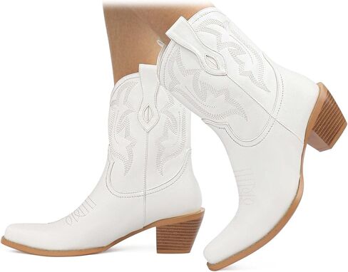 SO SIMPOK النساء راعية البقر أحذية رعاة البقر الرجعية الأحذية الغربية كعب مكتنز سحب على ركوب الجوارب الكاحل قصيرة in Kuwait