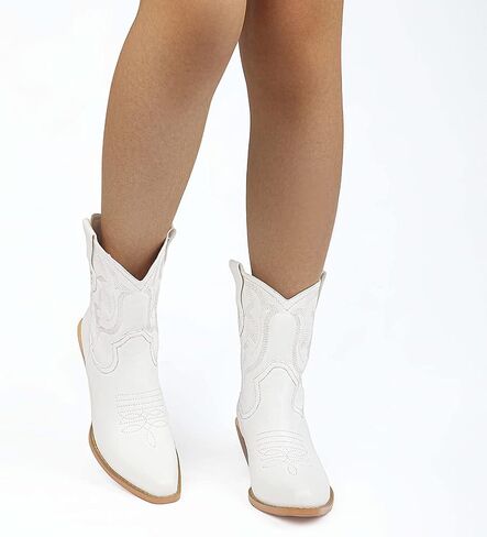 SO SIMPOK النساء راعية البقر أحذية رعاة البقر الرجعية الأحذية الغربية كعب مكتنز سحب على ركوب الجوارب الكاحل قصيرة in Kuwait