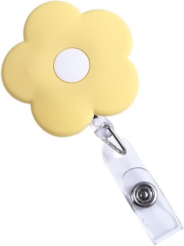 Yellow Retractable Badge Reel Cute School Supplies Name Card Holder Flowers Work Card Clip Keys Lanyard Chest Card ID Card Clips，Identification Badges and Supplies，Badge Holders in Saudi Arabia