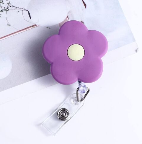 Yellow Retractable Badge Reel Cute School Supplies Name Card Holder Flowers Work Card Clip Keys Lanyard Chest Card ID Card Clips，Identification Badges and Supplies，Badge Holders in Saudi Arabia