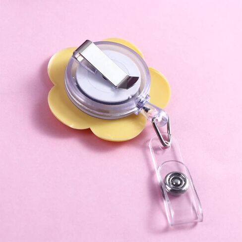 Yellow Retractable Badge Reel Cute School Supplies Name Card Holder Flowers Work Card Clip Keys Lanyard Chest Card ID Card Clips，Identification Badges and Supplies，Badge Holders in Saudi Arabia